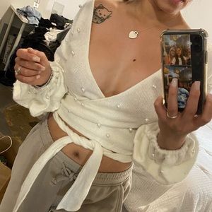 FashionNova Cream Pearl Crop